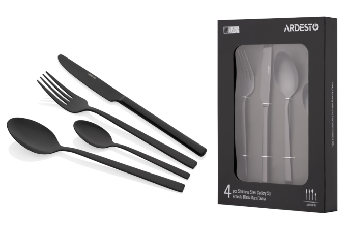 დანაჩანგალის ნაკრები Ardesto Cutlery set Black Mars Favola, 4pcs, stainless steel, black