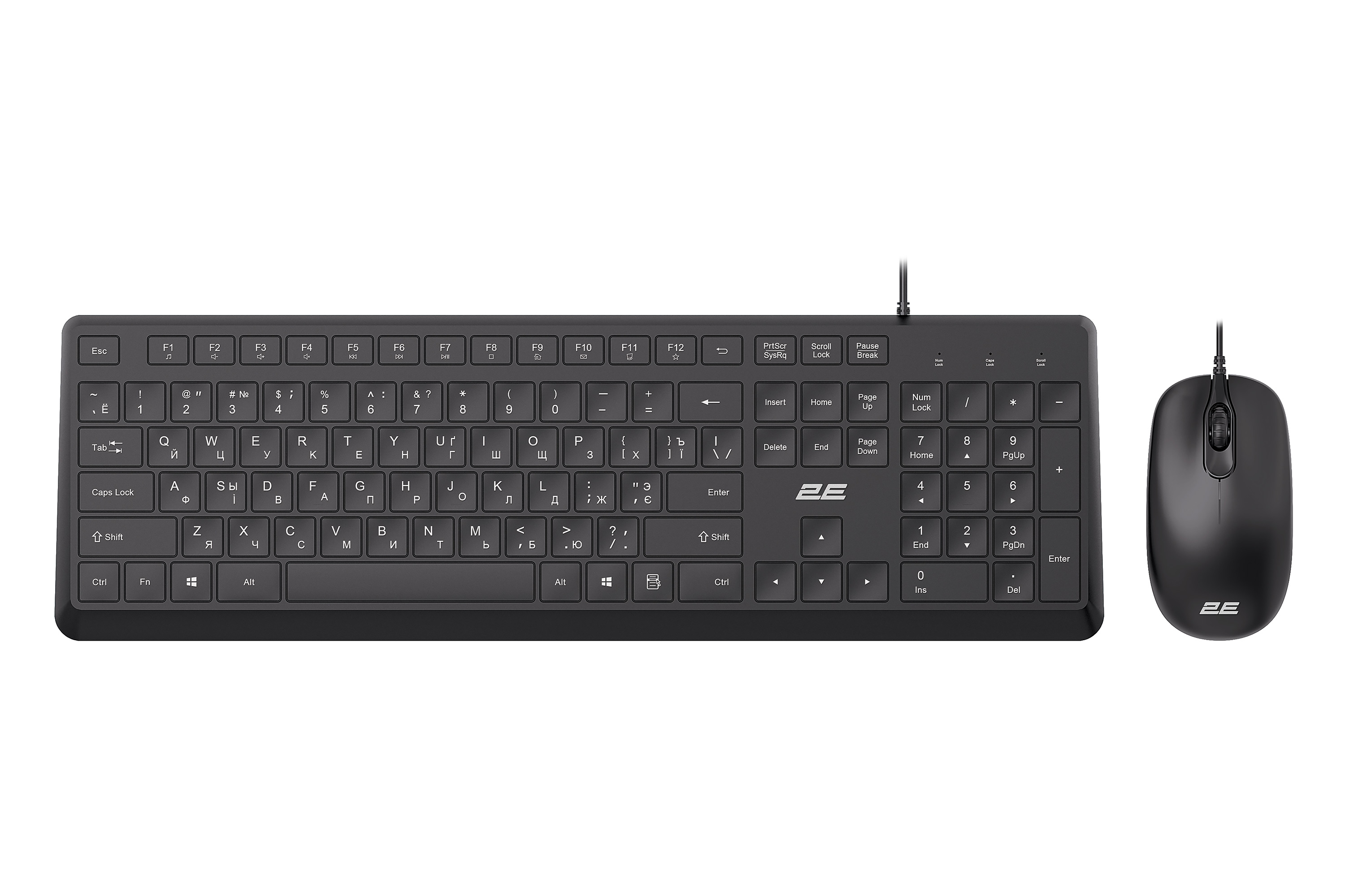 სადენიანი კლავიატურა და მაუსი 2E Combo keyboard and mouse MK405 USB-A, EN/UK, black 2E-MK405UBK_UA