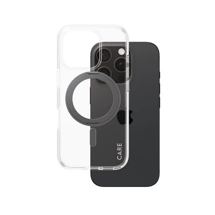 მობილურის ქეისი CARE by PanzerGlass iPhone 16 Pro Feature Case Transparent w. Black Kickstand & MagSafe (5715685003837)