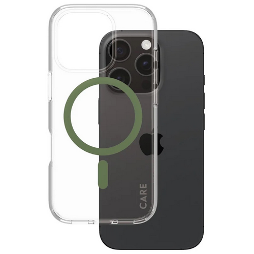 მობილურის ქეისი CARE by PanzerGlass iPhone 16 Pro Flagship Case Transparent Urban Combat w. Green MagSafe (5715685004360)