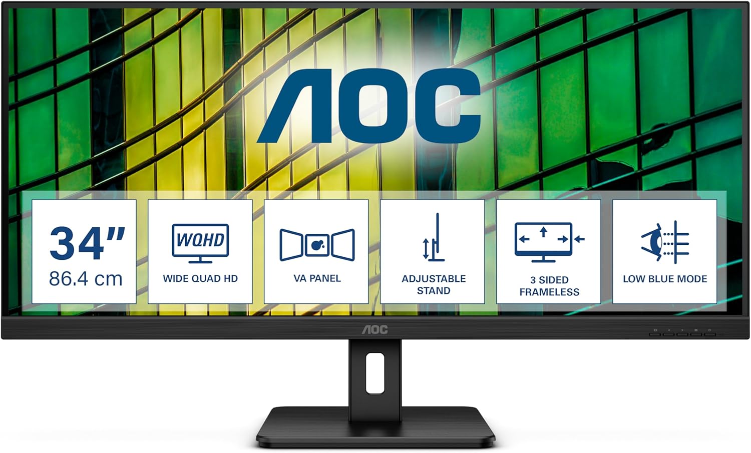 მონიტორი AOC 34" U34E2M 34", VA, 3440x1440, 4 ms, 100 Hz, 300 cd/m2, 178°/178°, 2xHDMI, DisplayPort, black