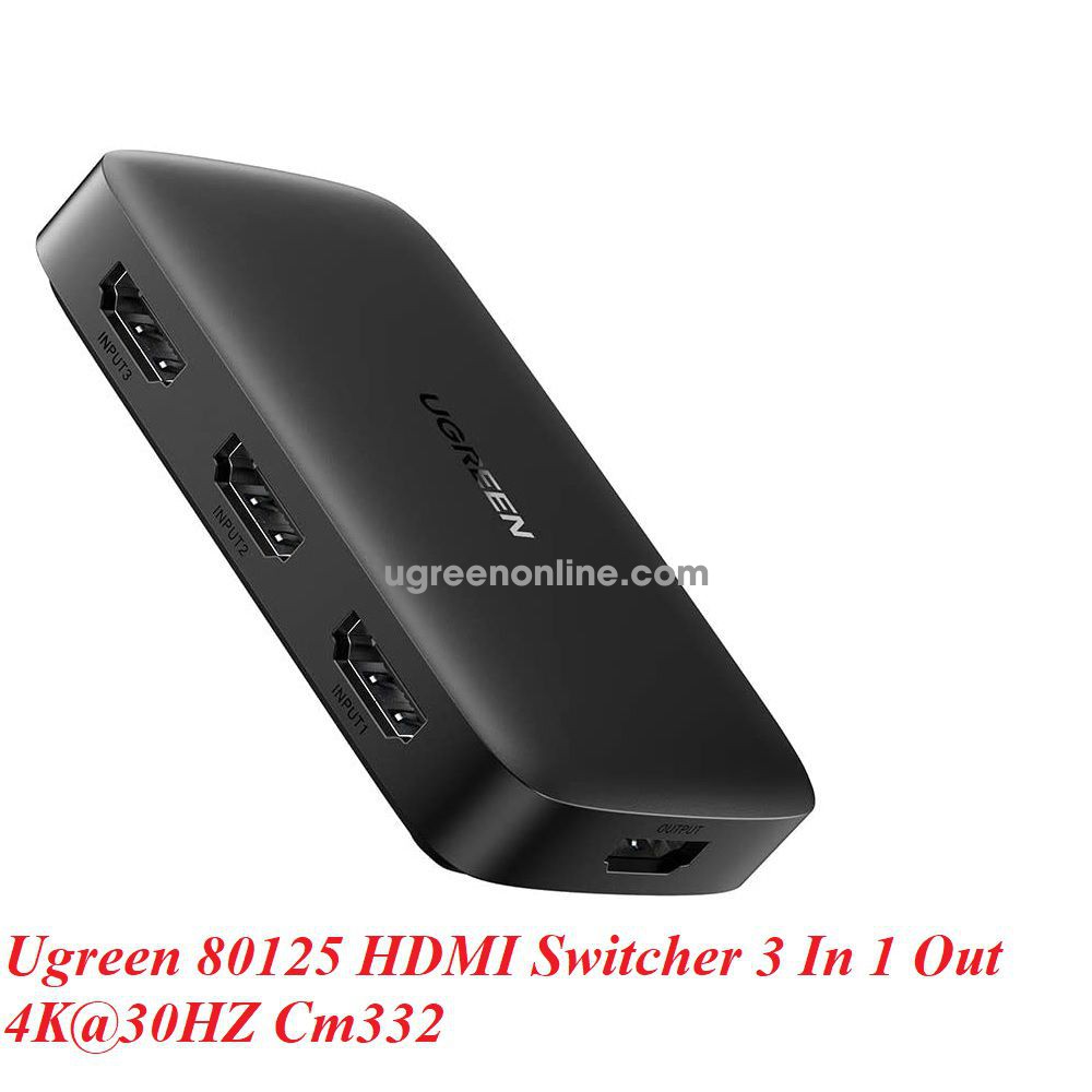 ადაპტერი UGREEN CM332 (80125), HDMI Switch 3 In 1 Out 4K HDMI Switcher With Remote Control, Black  Ugreen 80125 4K@30HZ 3 in 1 out HDMI Switcher support 4k 1080p Cm332