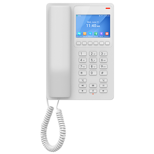 Grandstream GHP630, Compact Hotel IP Phone | 2 SIP accounts | 2 lines | 1x Ethernet 10/100 | PoE | 480x320 (3.5") Color LCD, no PSU, White