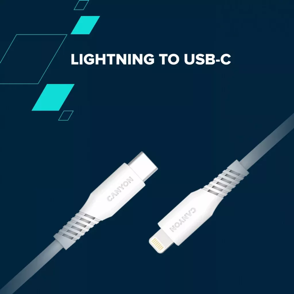კაბელი USB-C to Lightning Cable (USB 2.0, 2m) Canyon CLN30SC 30W Cable (2m) White