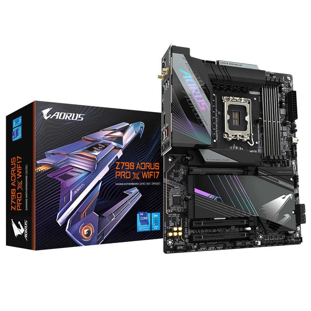დედადაფა Gigabyte Z790 AORUS PRO X WIFI7 (Z790_A_PRO_X_WIFI7) | ATX, socket LGA 1700, chipset Intel Z790, 4xDDR5, PCI-E 5.0, PCI-E 4.0, 5xM.2, network: 5 Gbps, Wi-Fi, Bluetooth, HDMI, backlight