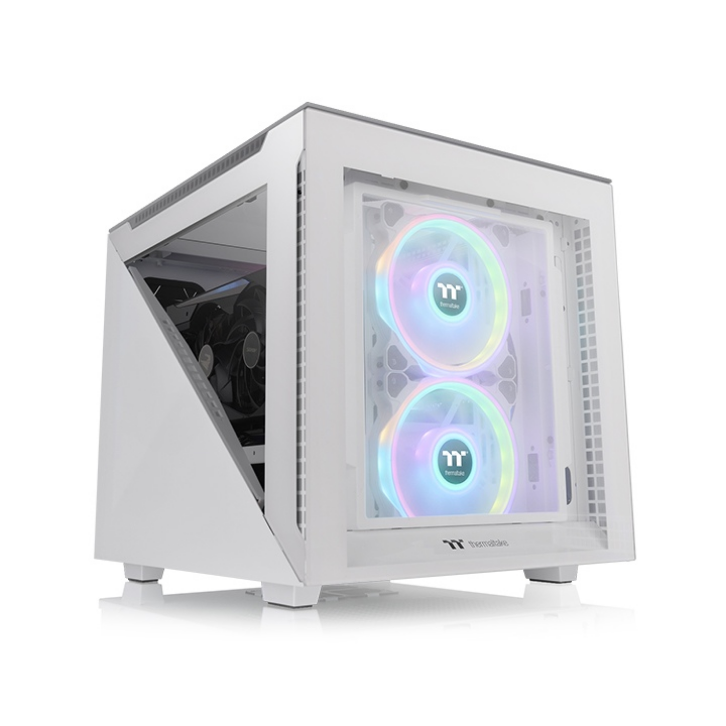 კომპიუტერის ქეისი Thermaltake, Divider 200 TG Snow Micro Chassis,  White, 6.7” x 6.7” (Mini ITX) , 9.6” x 9.6” (Micro ATX), Tempered Glass*3/200mm St. Fan*1/120mm St. Fan*1, CA-1V1-00S6WN-00