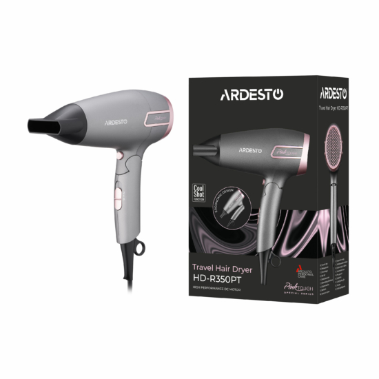 თმის ფენი Ardesto Hair Dryer Pink Touch, 2000W, 2 speeds, 2 heat setting, foldable handle, gray+pink
