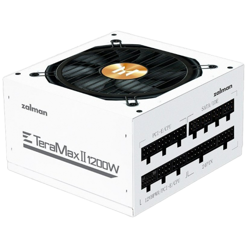 კვების ბლოკი 1200W Zalman Teramax 2 WH (ZM1200-TMX2WH)  >90%, 80+ Gold, 120mm, 1xMB 28pin (18+10), 2xCPU 8pin(4+4), 3xMolex, 12xSATA, 4xPCIe 8pin(6+2), 1x12VHPWR (ZM1200-TMX2WH)