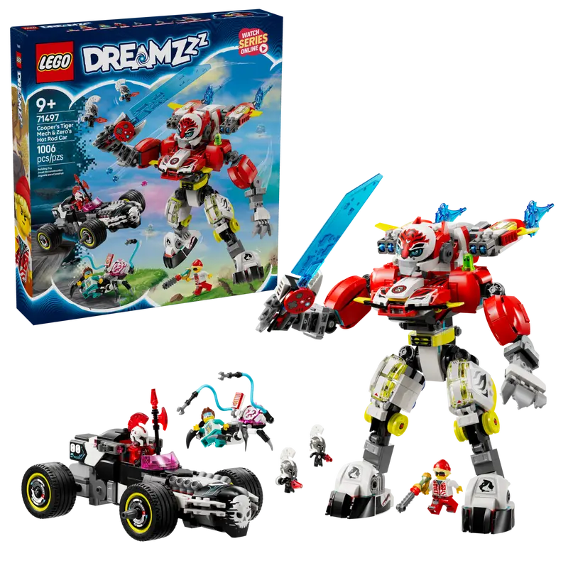 LEGO Constructor DREAMZzz Cooper's Tiger Mech & Zero's Hot Rod Car