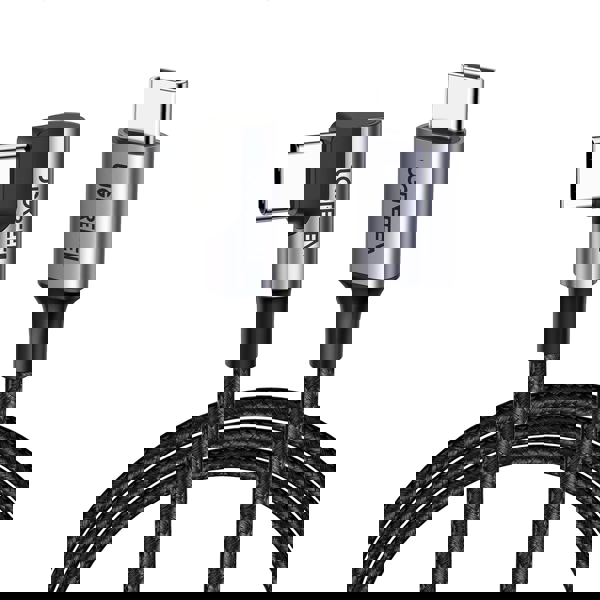 USB კაბელი UGREEN US255 (50123), 60W, Type-C to Angled Type-C Round, 1m, Grey