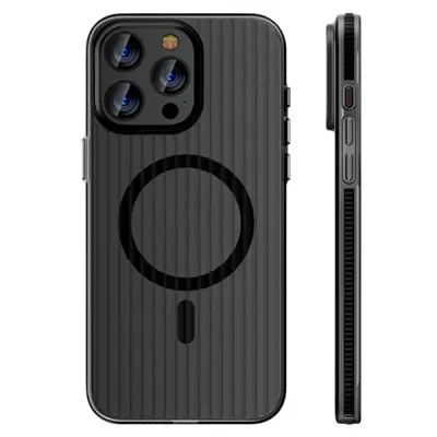 მობილურის ქეისი For iPhone 16 Pro Max Case Compatible with MagSafe Corrugated Texture Hard PC Matte Phone Cover - Black Edge
