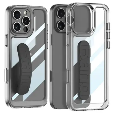 მობილურის ქეისი TVC GKK For iPhone 16 Pro Crystal Clear Case Anti-Drop TPU+PC Phone Cover with Silicone Hand Strap - Black (6601118659D)