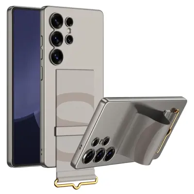 მობილურის ქეისი GKK For Samsung Galaxy S25 Ultra Case with Strap Kickstand PU+Hard PC Protective Phone Cover - Titanium Grey
