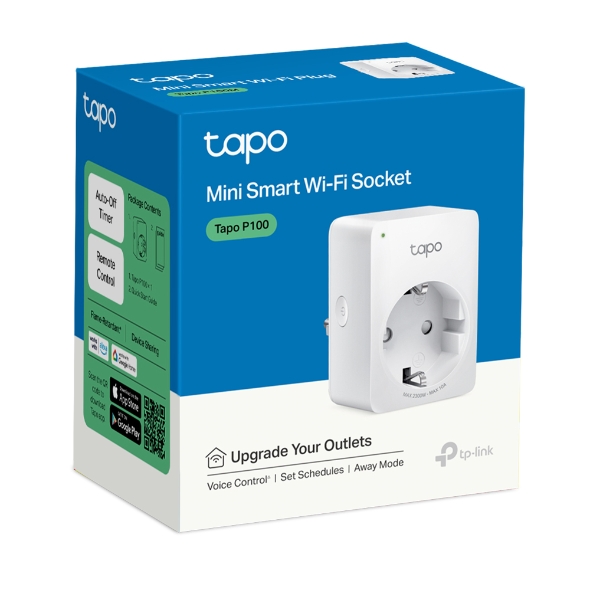 ჭკვიანი როზეტი TP-Link Tapo P100 (1-PACK) Mini Smart Wi-Fi Socket | IEEE 802.11b/g/n, Bluetooth (for setup only) | Works with Alexa Echo & Google Home, No Hub Required, Remote Control Your Home Appliances from Anywhere (P100)