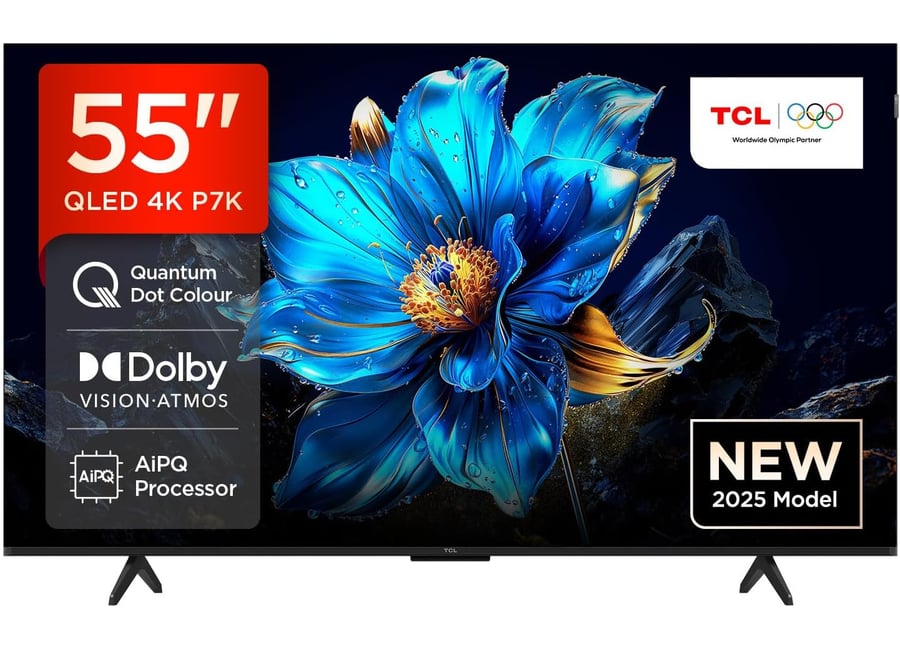 ტელევიზორი TCL 55" 55P7K 55" diagonal, 4K UHD resolution (3840x2160), QLED, 60 Hz, HDR10+, DVB-T2 support, Wi-Fi, Bluetooth, 3xHDMI, RJ-45, 2xUSB, Smart TV Google TV