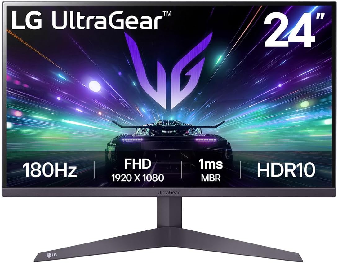 Gaming მონიტორი LG UltraGear 24" HDR 180 Hz Gaming Monitor (24GS50F-B) 24" 16:9 VA Panel HDMI | DisplayPort Full HD 1080p (1920 x 1080) at 180 Hz FreeSync 5 ms (GtG) Response Time 3000:1 Static Contrast Ratio 250 nits Brightness 16.7 Million Colors with HDR10 3.5mm Audio Jack