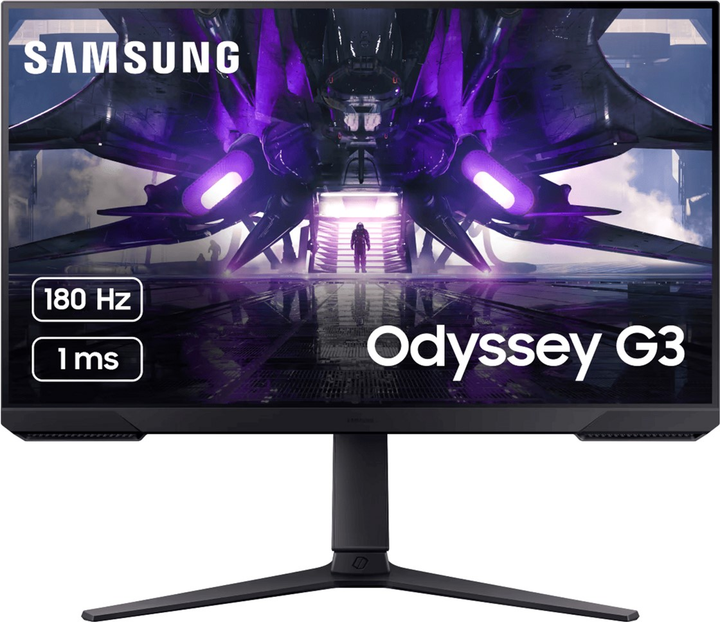 Gaming მონიტორი Samsung 24" LS24DG300EIXCI Odyssey G3 24", VA, 1920x1080 (Full HD), 1 ms, 180 Hz, AMD FreeSync, 250 cd/m2, 178°/178°, HDMI, DisplayPort, black