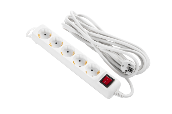 დამაგრძელებელი Power strip 2E 5XSchuko switch, 3G*1.5mm2, 5м, white 2E-U05ES15M5