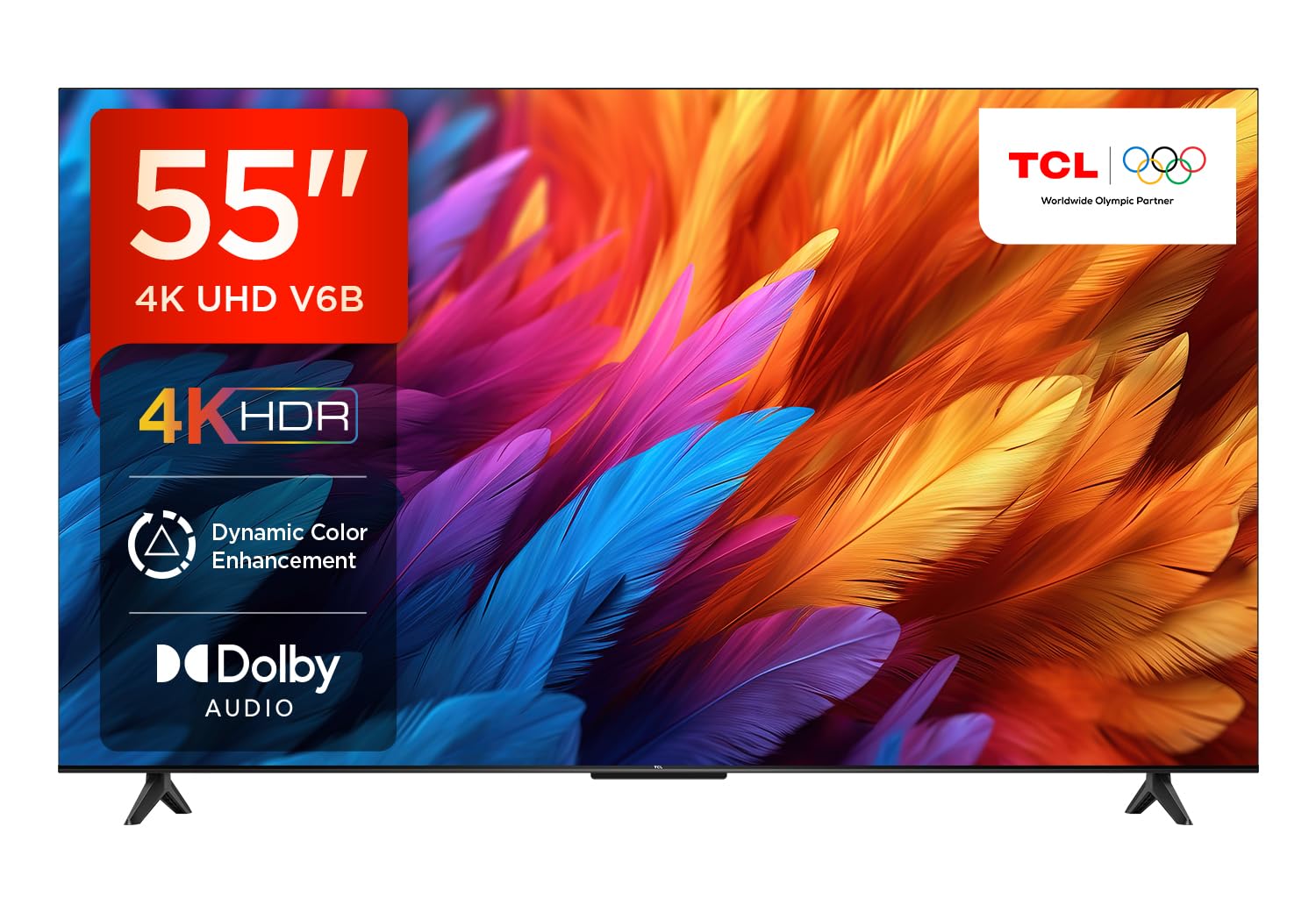 ტელევიზორი TCL TV 55"(140cm)/ 55V6B (2024) Edgeless Design Google TV 4K Hey Google HDR10 BT5.0 Wi-Fi(2.4G+5G) LAN , USB 2.0 Dolby Audio 2x10w