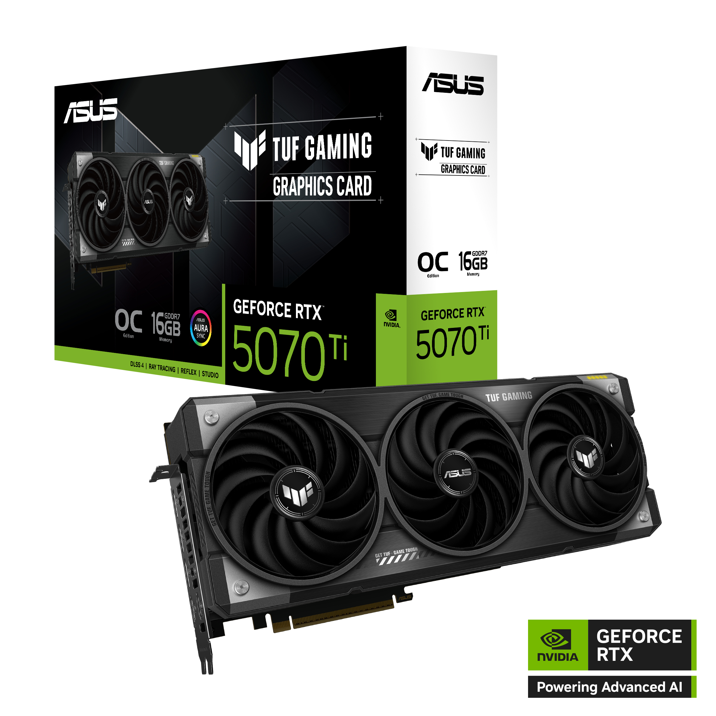 ვიდეო ბარათი ASUS TUF Gaming GeForce RTX™ 5070 Ti 16GB GDDR7 OC Edition TUF-RTX5070TI-O16G-GAMING (90YV0MD0-M0NA00) | 2610MHz Default mode: 2588MHz (Boost Clock) | 2 (Native HDMI 2.1b)  x 3 (Native DisplayPort 2.1b)