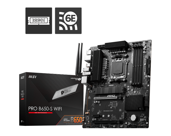 დედადაფა MSI PRO B650-S WIFI (911-7E26-035) | ATX | Socket AM5 | 4x DDR5 | 2x M.2, 4x SATA 6G | 2x PCI-E x16 slot, 1x PCI-E x1 slot | Wi-Fi 6E | 1x HDMI™, 1x DisplayPort | 243.84mmx304.8mm