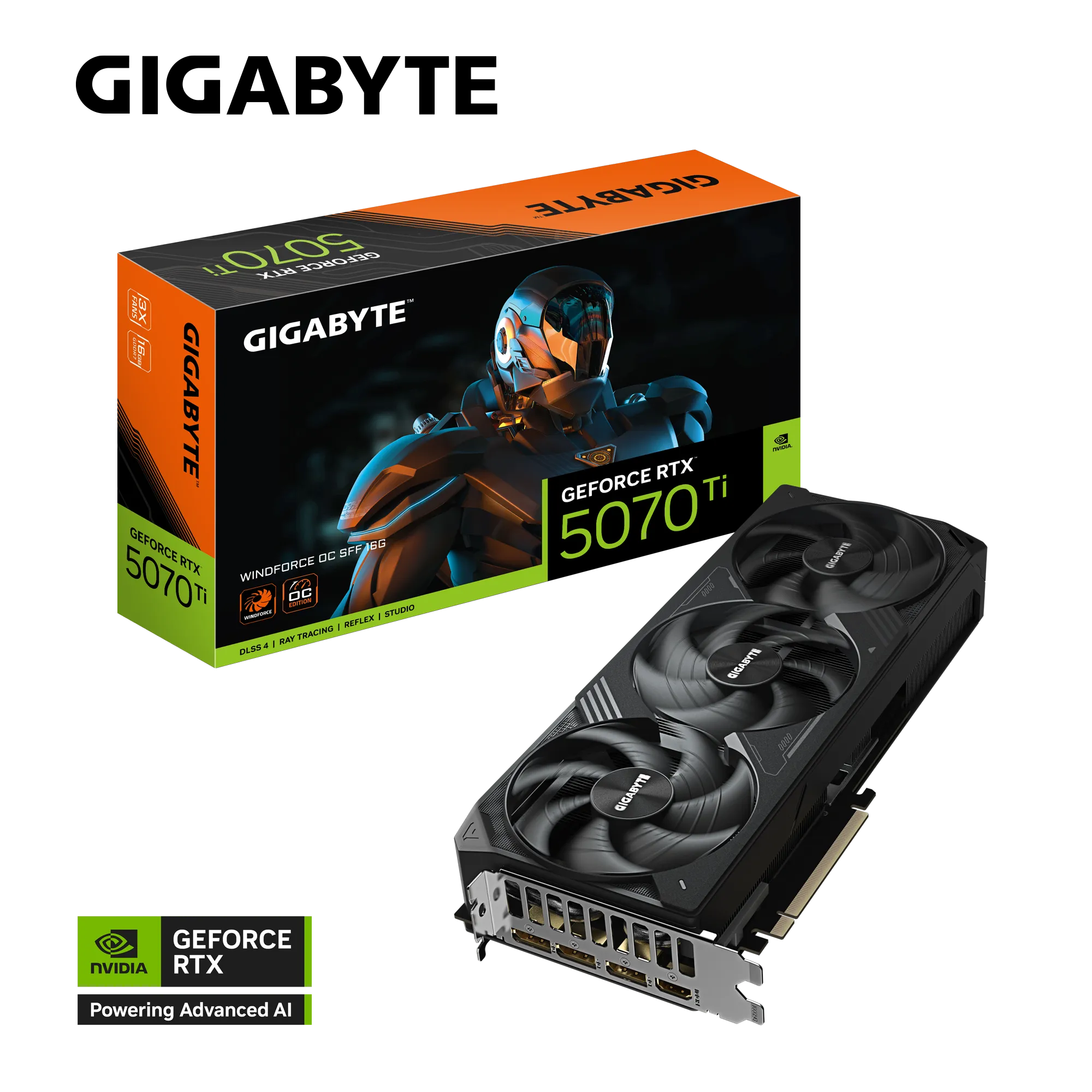 ვიდეო ბარათი GIGABYTE GeForce RTX™ 5070 Ti WINDFORCE OC SFF 16G (GV-N507TWF3OC-16GD) | 2497 MHz (Reference: 2452 MHz) | DisplayPort 2.1b x3 HDMI 2.1b x1 | L=304 W=126 H=50 mm