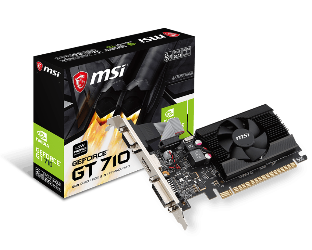 ვიდეო ბარათი MSI Graphic Card GeForce GT 710 2GB GDDR3 LP (912-V809-3814) | HDMI™ x 1(Supports 4K@30Hz as specified in HDMI™ 1.4) Dual-link DVI-D x 1 D-Sub x 1 | Maximum Displays 2