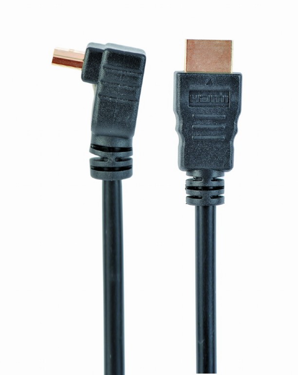 HDMI კაბელი Gembird High speed HDMI cable with Ethernet, 90 degrees angled connector, 3 m (CC-HDMI490-10) | 1080p resolution at 60Hz, 4K resolution at 60Hz