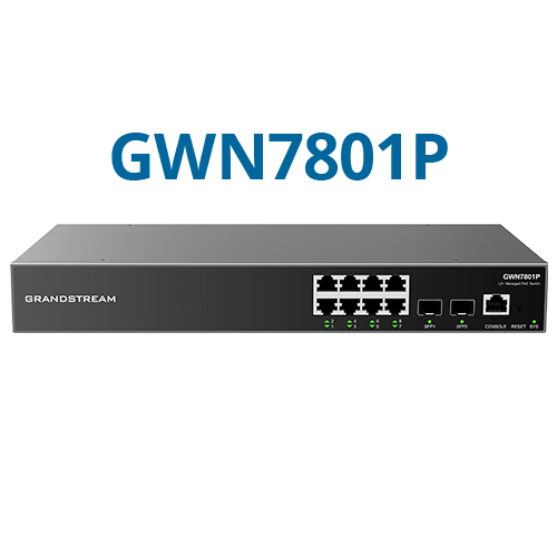 სვიჩი Grandstream GWN7801P, Enterprise Layer 2+ Managed Switch, 8-ports Gigabit Ethernet, PoE/PoE+ (120W), 2-SFP