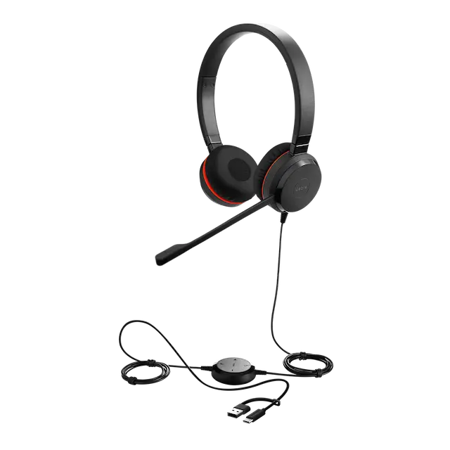 ქოლცენრისთვის ყურსასმენი Jabra Evolve 30 II Stereo MS (5399-823-369) USB-C/USB-A Adapter - Professional corded headset | Passive noise cancellation - Noise-canceling microphone - USB-C and USB-A
