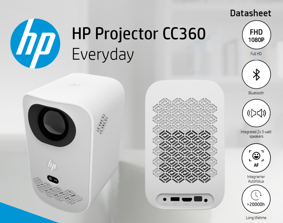 პროექტორი HP Projector CC360 (A31PLAA) | FHD (1920 x 1080 pixel),  16:9, Brightness = 220 ANSI lumens, 500 LED lumens | Speaker 2x 3 W, WIFI -  Dual Band 2.4G + 5G ,Bluetooth 5.0