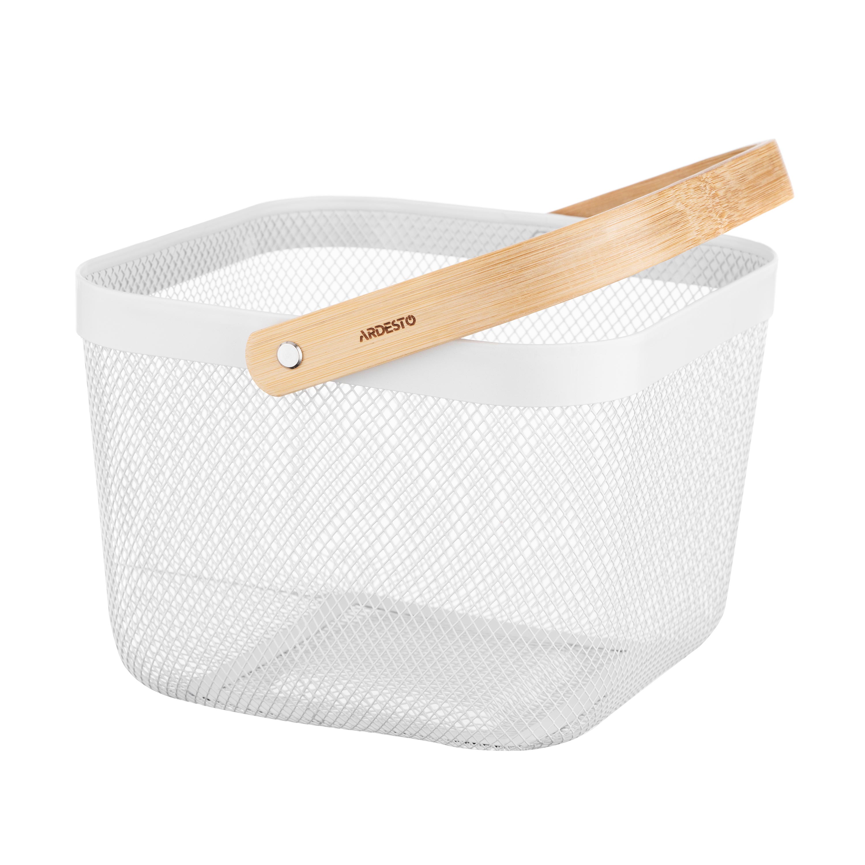 ხილის კალათა Ardesto Basket with handle Midori 25х24.5х18cm, metal, wood, white
