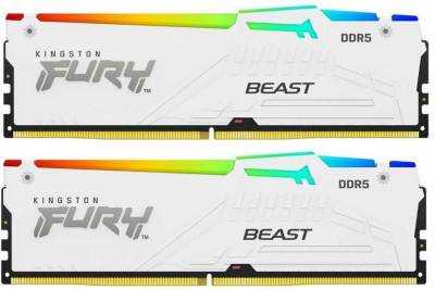 ოპერატიული მეხსიერება Kingston 32GB (2x16GB) DDR5 6400MT/s CL32 FURY Beast White RGB XMP (KF564C32BWAK2-32) | (Kit of 2) 1RX8 32-39-39 1.4V 288-pin 16Gbit