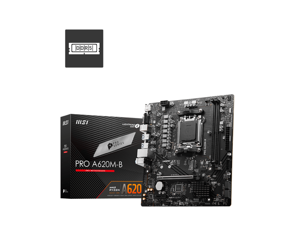 დედადაფა MSI Motherboard PRO A620M-B (911-7E28-017) | AMD A620, AM5, mATX,  2x DDR5, 1x M.2, 4x SATA 6G | 1x HDMI™, 1x VGA