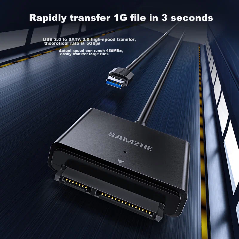 კაბელ-ადაპტერი USB3.0-A to 2.5inch/3.5inch SATA SAMZHE 0.5m (YQX-03H) | 24/30AWG, chip:JMS578 (3.5 დისკისთვის დასჭირდება ცალკე კვების ბლოკი )