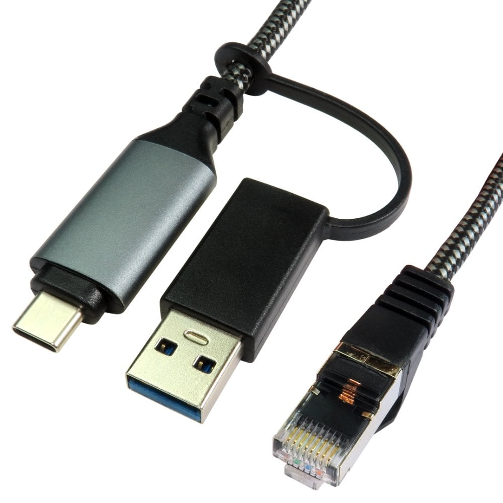 კაბელი Type-C/Type-A to RG45 SAMZHE 2m  (RS202) | USB3.0, Network Card:RTL8153 CAT6