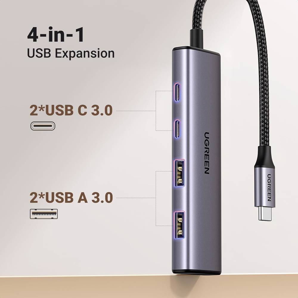 USB-C ჰაბი UGREEN CM473 (15395), Type-C, USB, Hub, Grey