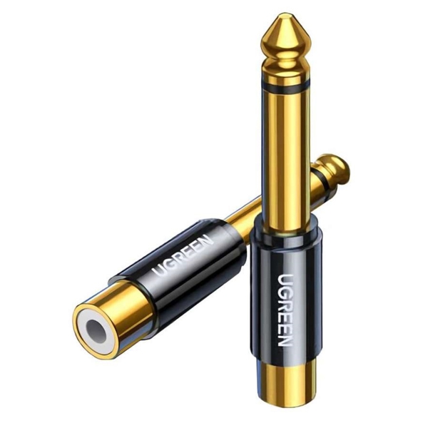 აუდიო ადაპტერი UGREEN AV169 (80731), 6.35 mm Male to RCA Female Adapter, Black/Gold