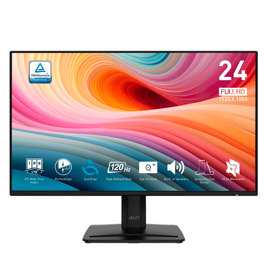 მონიტორი MSI 24" PRO MP242A E2 (9S6-3PD1CT-001) 23.8", IPS, 1920x1080 (Full HD), 4 ms, 120 Hz, Adaptive-Sync, 300 cd/m2, 178°/178°, VGA, HDMI, DisplayPort, speakers, black, 2YrW