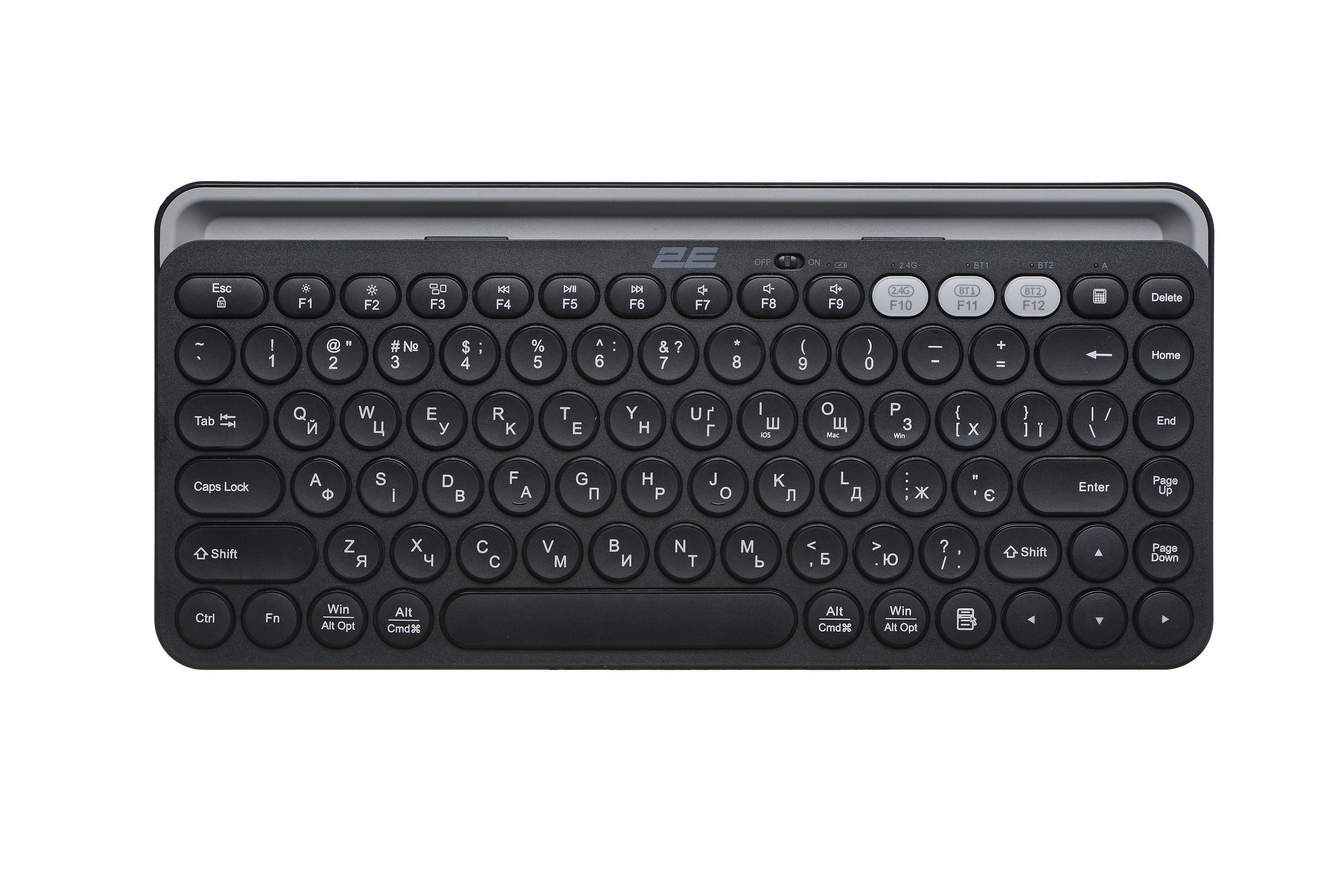უსადენო კლავიატურა 2E Keyboard membrane KS250 84key, WL/BT, EN/UK, black-grey (2E-KS250WBK_UA) 