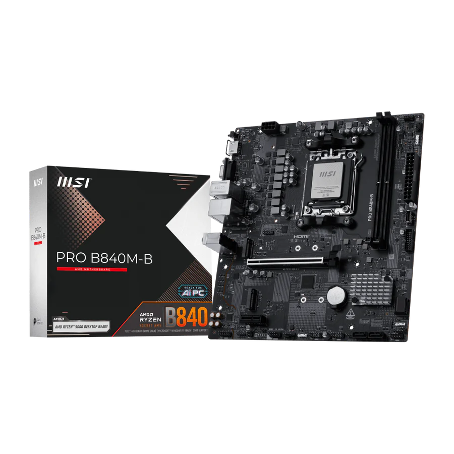 დედადაფა MSI PRO B840M-B (911-7E76-002) | mATX, Socket AM5 | for AMD Ryzen™ 9000/ 8000/ 7000 | 2x DDR5, 2x M.2, 4x SATA 6G | 1x HDMI™, 1x D-Sub