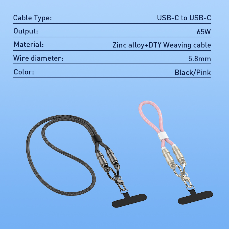 მობილურის საკიდი/კაბელი Type-C to Type-C LDNIO (Model: LC22c-30cm) 2 In 1 Cable Phone Hanging Rope+Charging Cable (EAN: 6933138603116)