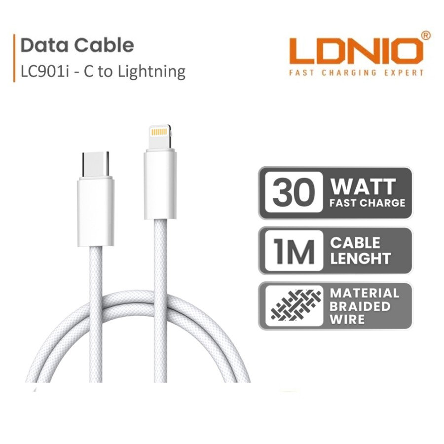 დამტენი კაბელი Type-C-Lighting LDNIO (Model: LC901i)  length : 1m  30W Type-C to Lightning Cable Support PD30W  fast charging (EAN: 6933138602089)