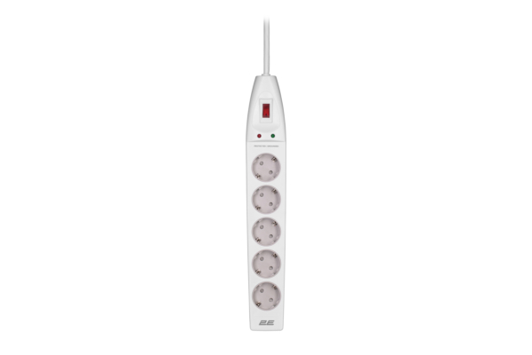 დენის დამაგრძელებელი 2Е Power strip with surge protector 5xType F, 3x1.5mm2, 16A, 2m, white (2E-SP515M2WH)