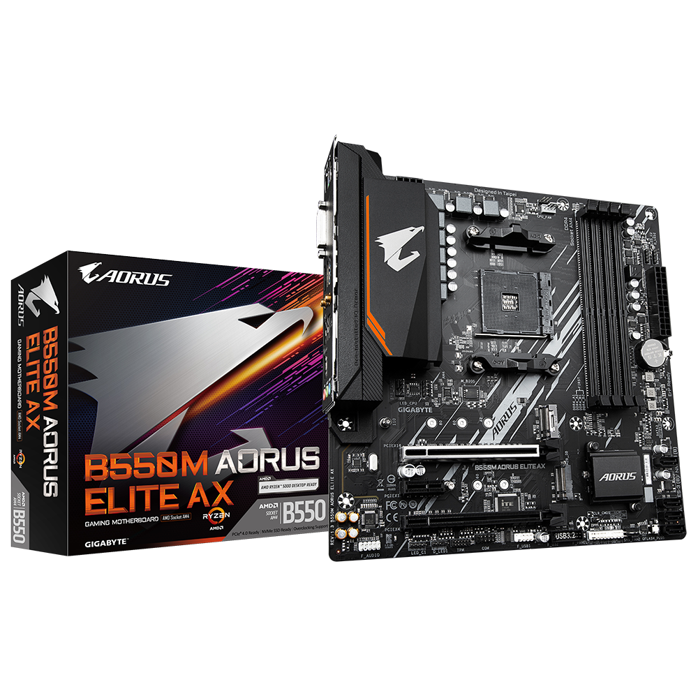 GIGABYTE Motherboard B550M AORUS ELITE AX sAM4 B550 4xDDR4 M.2 Wi-Fi HDMI DP mATX