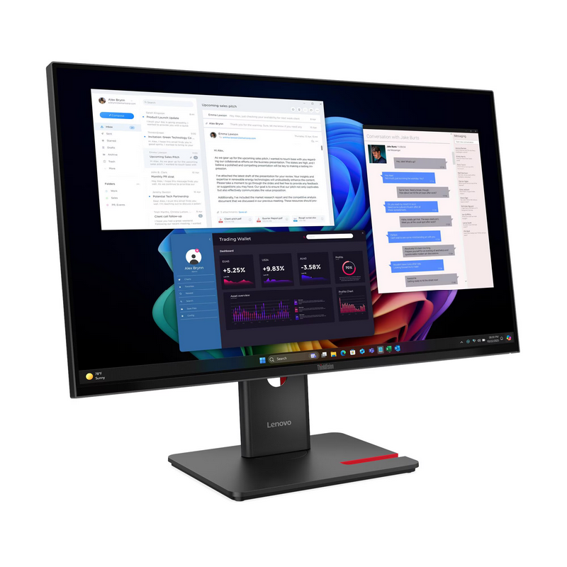 მონიტორი Lenovo ThinkVision T27UD-40 Model: 64AFGAT2EU  27-inch UHD display with IPS panel  99% sRGB and 99% BT.709 color gamut and 48-60Hz Variable Refresh Rate  One cable docking solution with up to 100W power delivery  USB Hub - Downstream 3 x USB-A 3.2 Gen1, 1x USB-C® 3.2 Gen 1 (PD 15W data only); Upstream 1 x USB-C® 3.2 Gen 1 (PD up to 100W)  TÜV Rheinland® EyeSafe Certification 2.0  Ergonomic stand with LTPS (lift, tilt, pivot, and swivel 