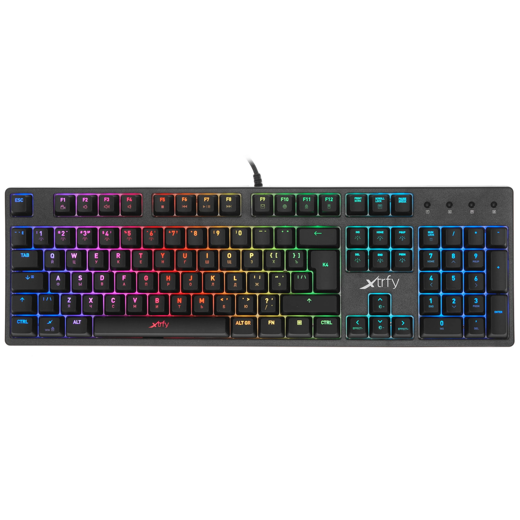 სადენიანი მექანიკური კლავიატურა Xtrfy K4 RGB (XG-K4-RGB-R-RUS) | 104Key, Kailh Red, USB-A, EN/RU, RGB