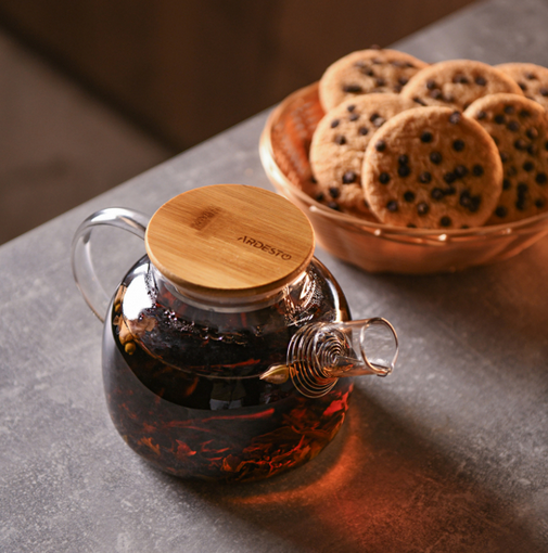 ჩაიდანი Ardesto Teapot Gemini 600ml, borosilicate glass, bamboo, transparent Teapot 