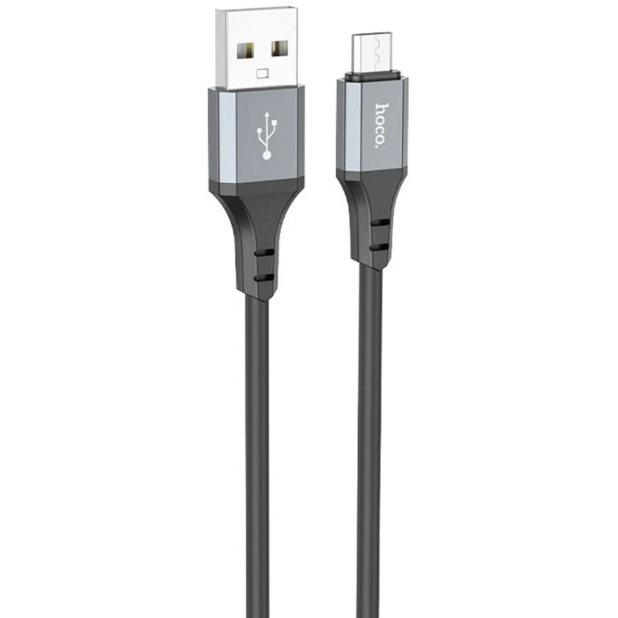 დამტენი/დატა კაბელი Type-A to Micro Hoco X86 Micro Spear silicone charging data cable Black | Connector 1 : USB A (M) Connector 2 : microUSB B (M) Length : 1  m