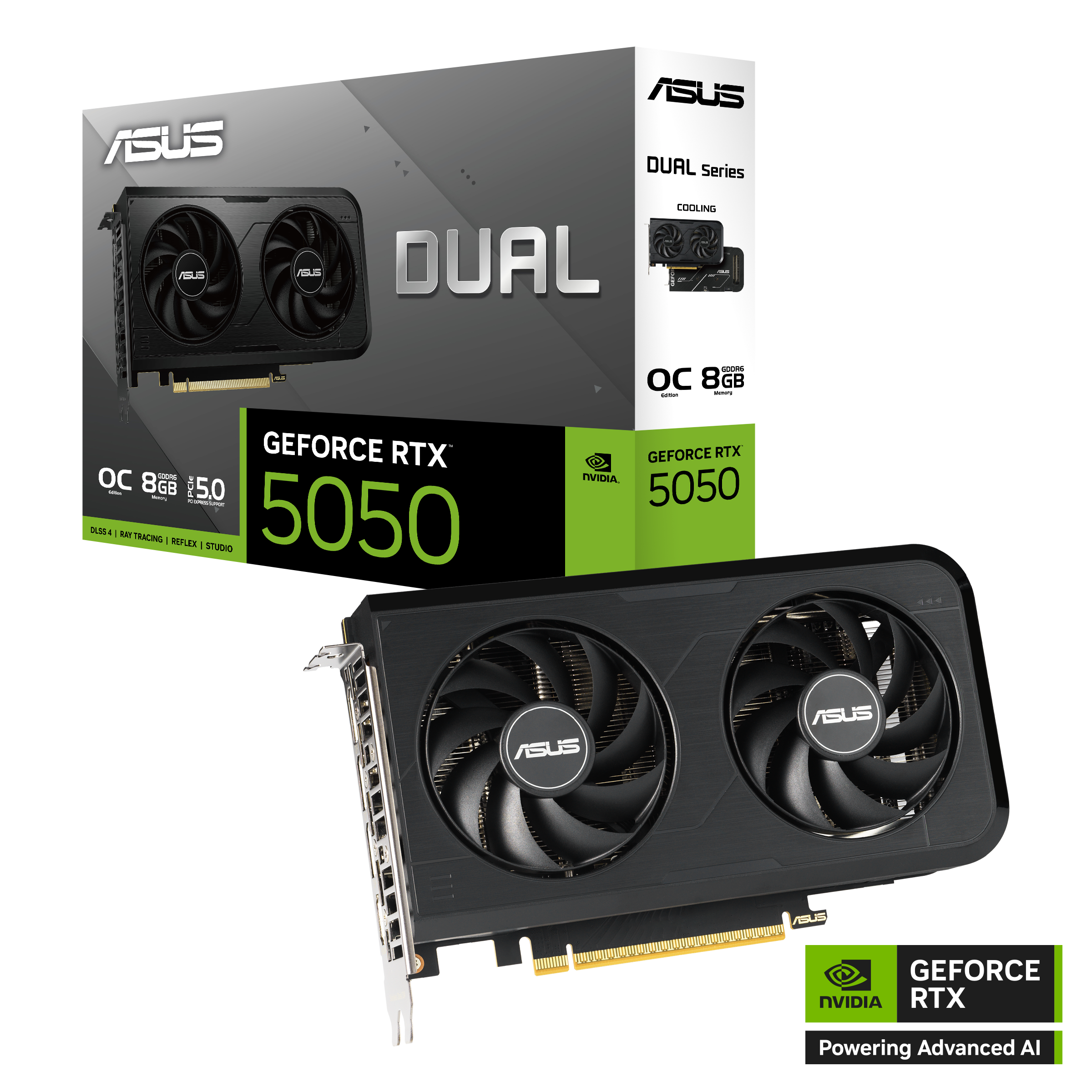 ვიდეო ბარათი ASUS Dual GeForce RTX™ 5050 8GB GDDR6 OC Edition (90YV0N72-M0NA00) | 2677MHz Default mode: 2647MHz (Boost Clock), 1 (Native HDMI 2.1b) x 